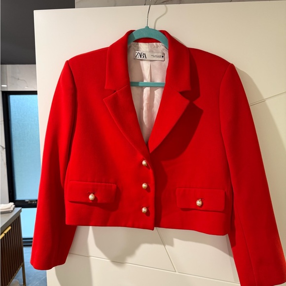 Zara Bold Scarlet Blazer with Gold Buttons - Picture 2 of 3